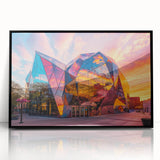 Large abstract wall art featuring geometric shapes in black and white, framed in black acrylic.