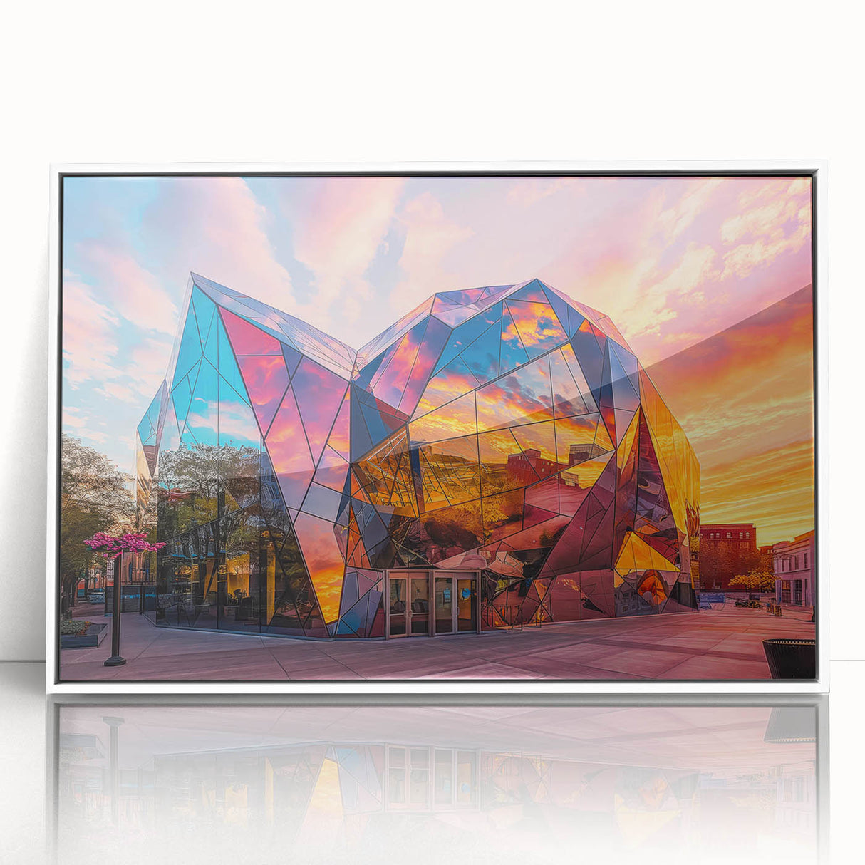 Art deco poster featuring geometric shapes and soft pastel colors on a framed acrylic, ideal for nursery wall art.