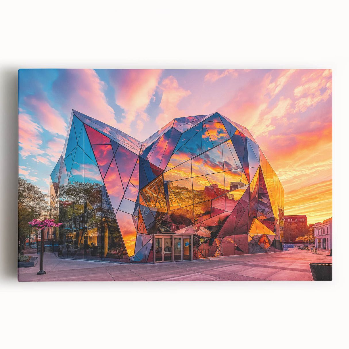 Large black and white photo of museum architecture on stretched canvas, ideal for kitchen wall art.