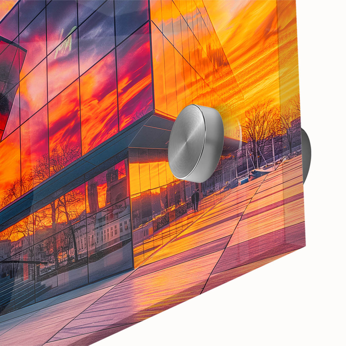 Large abstract wall art in mid-century modernist style, featuring bold geometric shapes on acrylic glass.