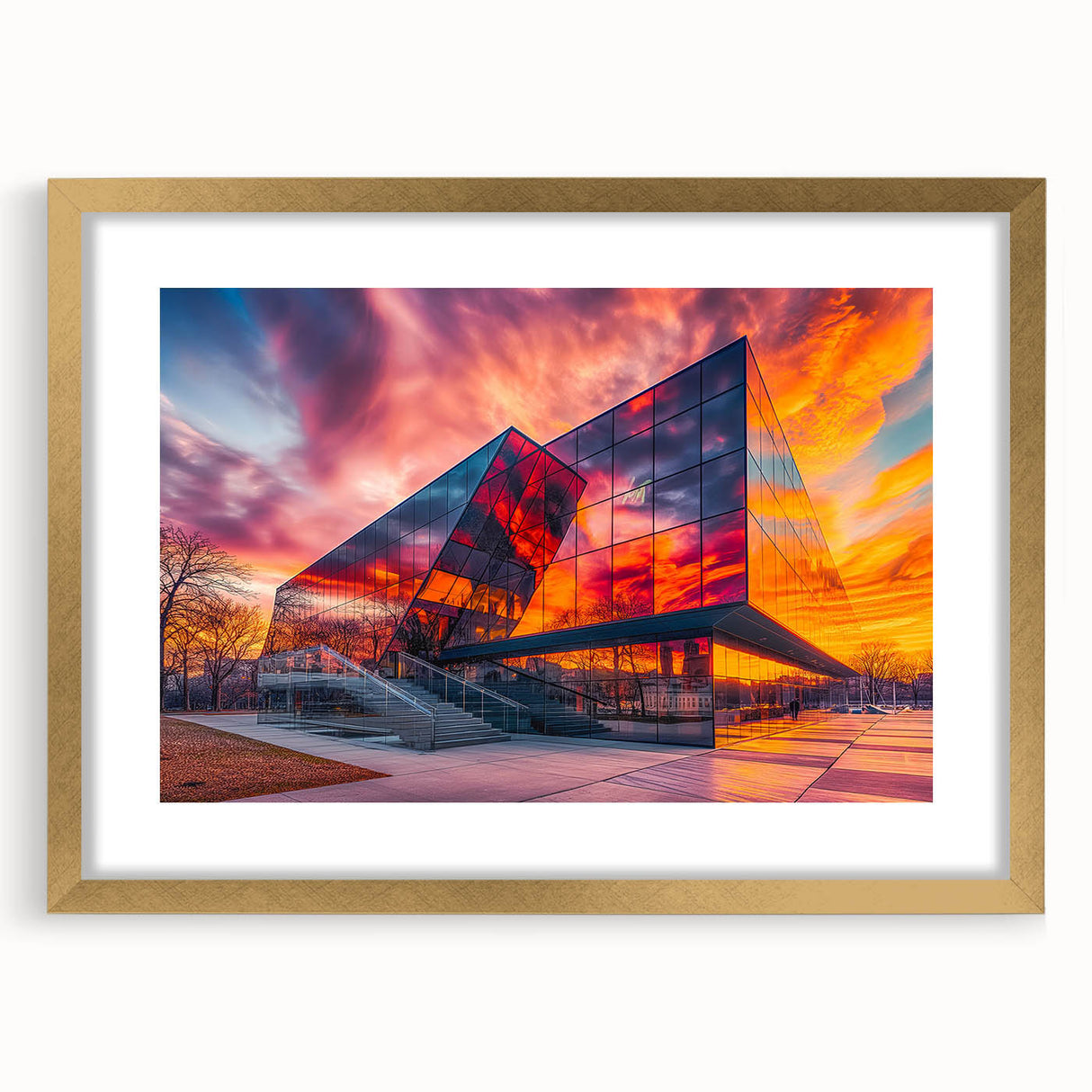 Extra large abstract art print featuring textured designs in gold and black, framed in gold, ideal for living room decor.