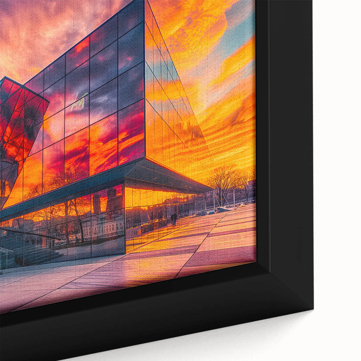 Close-up of black wall art featuring textured, colorful abstract design on a framed canvas, ideal for living room decor.