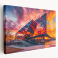 Large abstract art on stretched canvas featuring geometric shapes in blue and gray tones, ideal for kitchen wall decor.