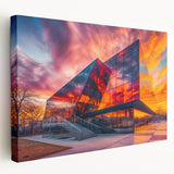 Large abstract art on stretched canvas featuring geometric shapes in blue and gray tones, ideal for kitchen wall decor.