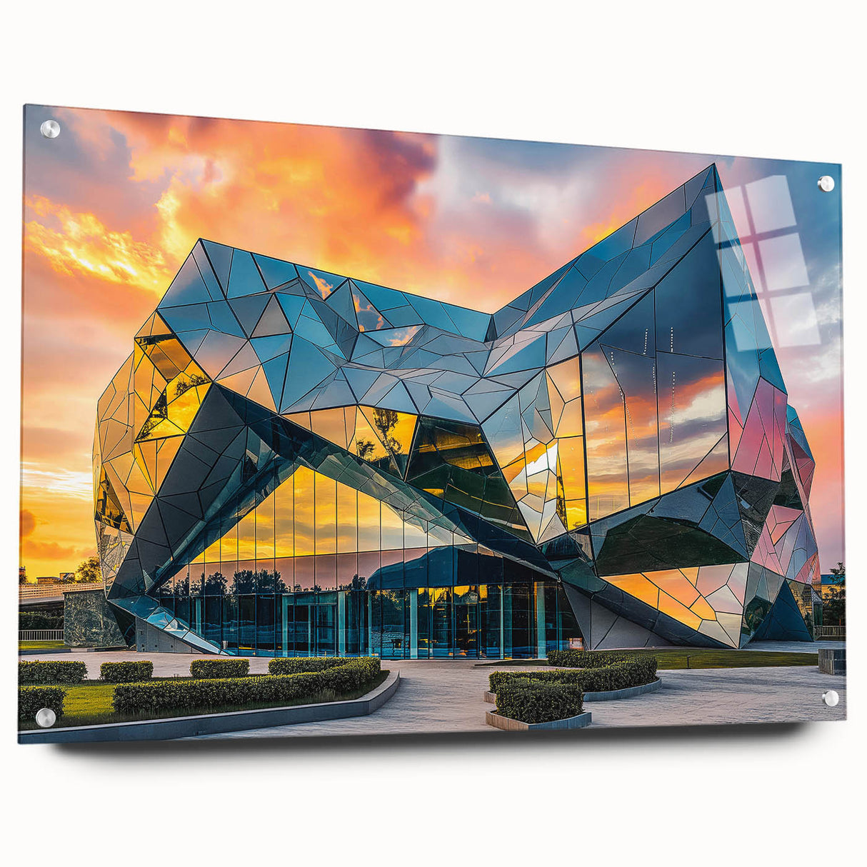Large abstract wall art on acrylic glass featuring a blend of swirling blue and gray tones.