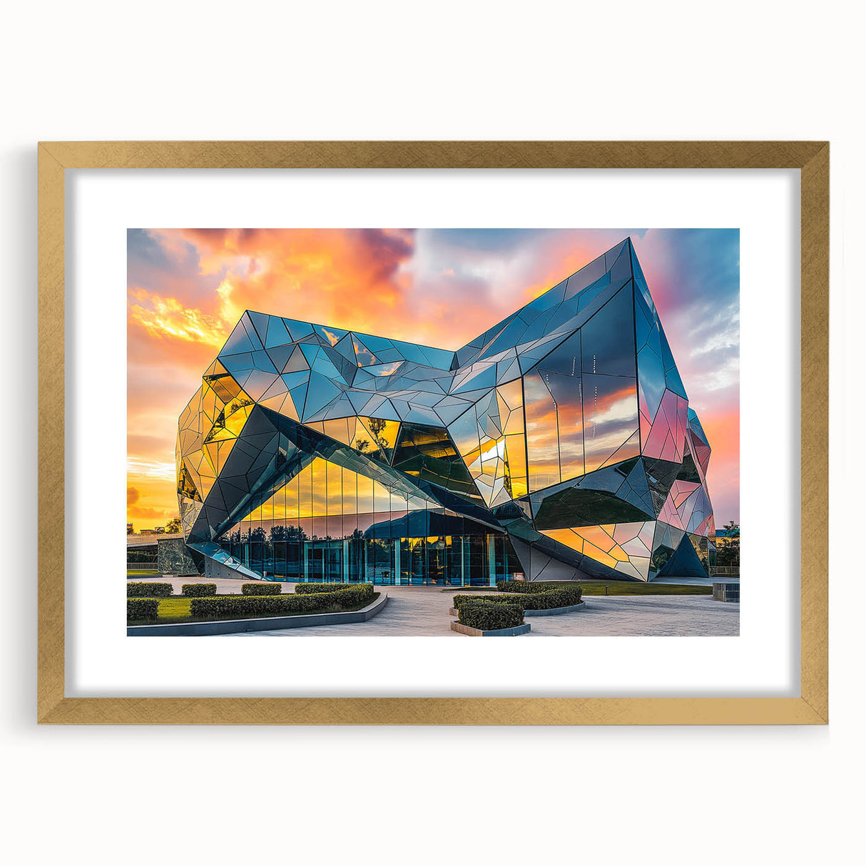 Extra large abstract art print with textured design in gold frame, suited for living room decor.