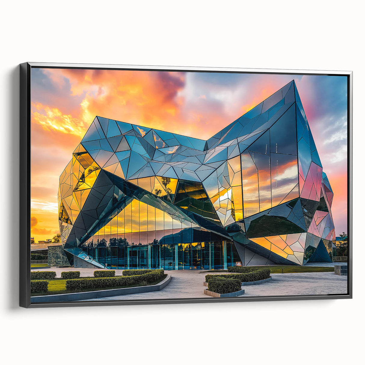 Black and white framed canvas featuring a vintage poster art style landscape, ideal for bedroom decor.