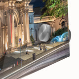 Large abstract wall art in mid-century modernist style on acrylic, featuring geometric shapes in muted colors.