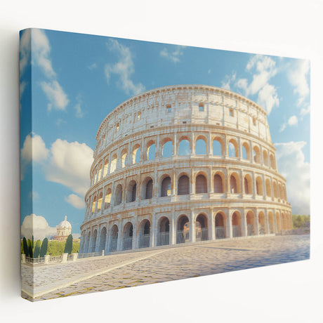 Large stretched canvas featuring a detailed architectural museum design in neutral tones, suitable for kitchen wall art.