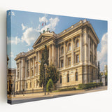 Large stretched canvas featuring a detailed architectural design in monochrome tones, suitable for kitchen wall art.
