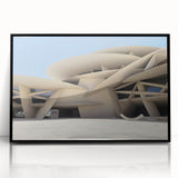 Large abstract wall art featuring geometric shapes in black and white, framed in black acrylic.