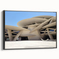 Black and white vintage poster art of a museum landscape on framed canvas, ideal for bedroom decor.