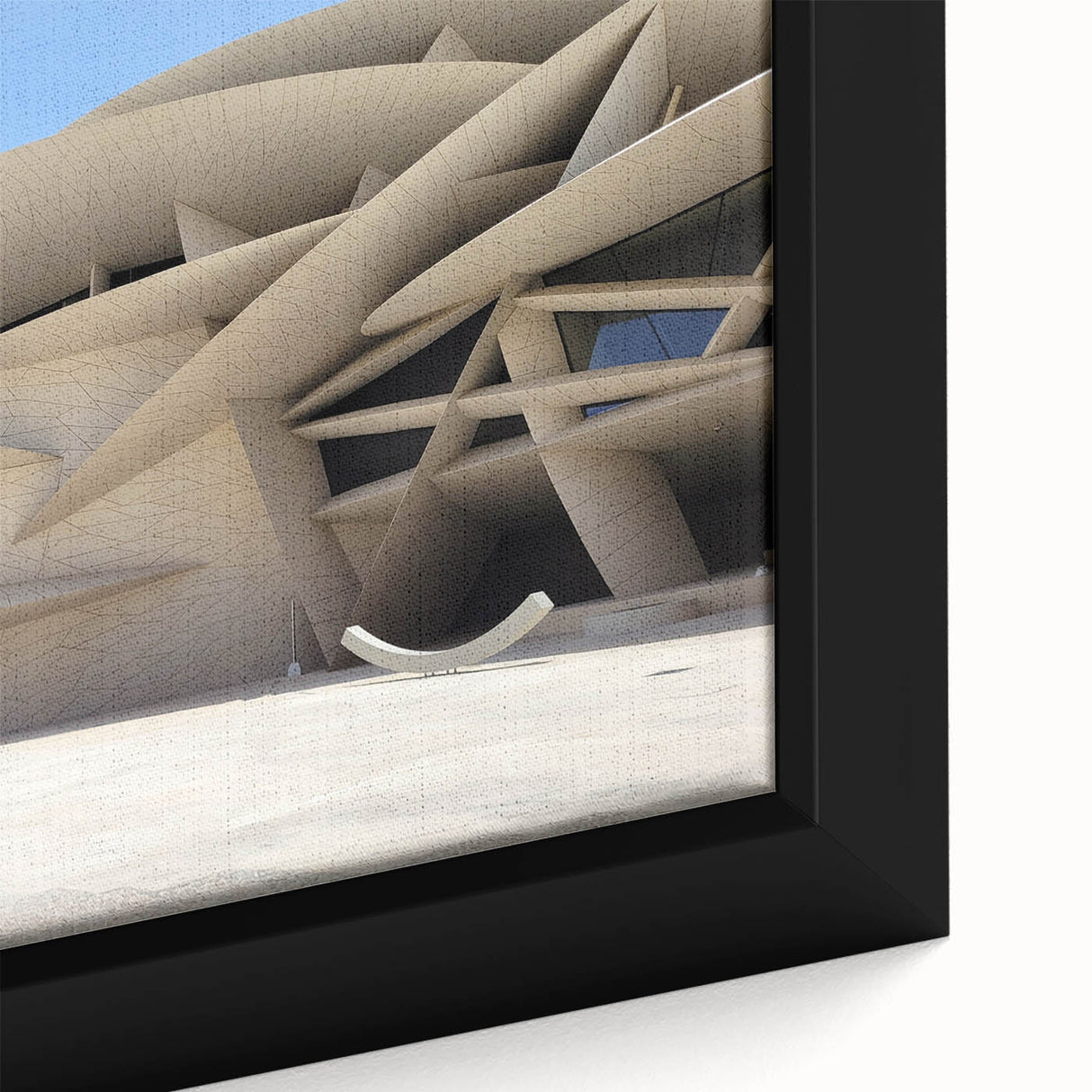 Extra large black wall art depicting a close-up of colorful, textured architectural elements on framed canvas.