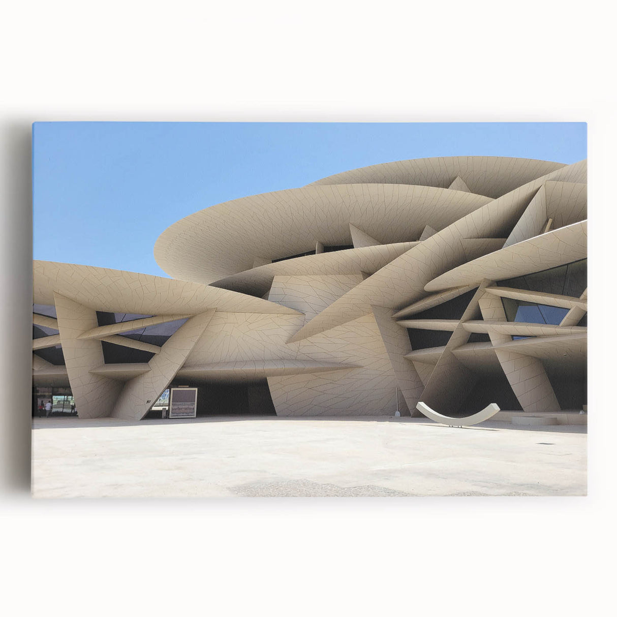 Black and white large art print of architectural museums on stretched canvas, ideal for kitchen wall art.