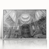 Art deco poster featuring a modern art wall decor with geometric shapes in muted gold and white, acrylic framed.