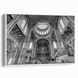 Extra large framed canvas of vintage poster art featuring colorful abstract design on a black background.