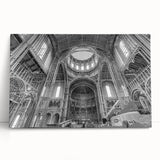 Black and white photo of a museum's architecture on stretched canvas, ideal for kitchen or bedroom wall art.