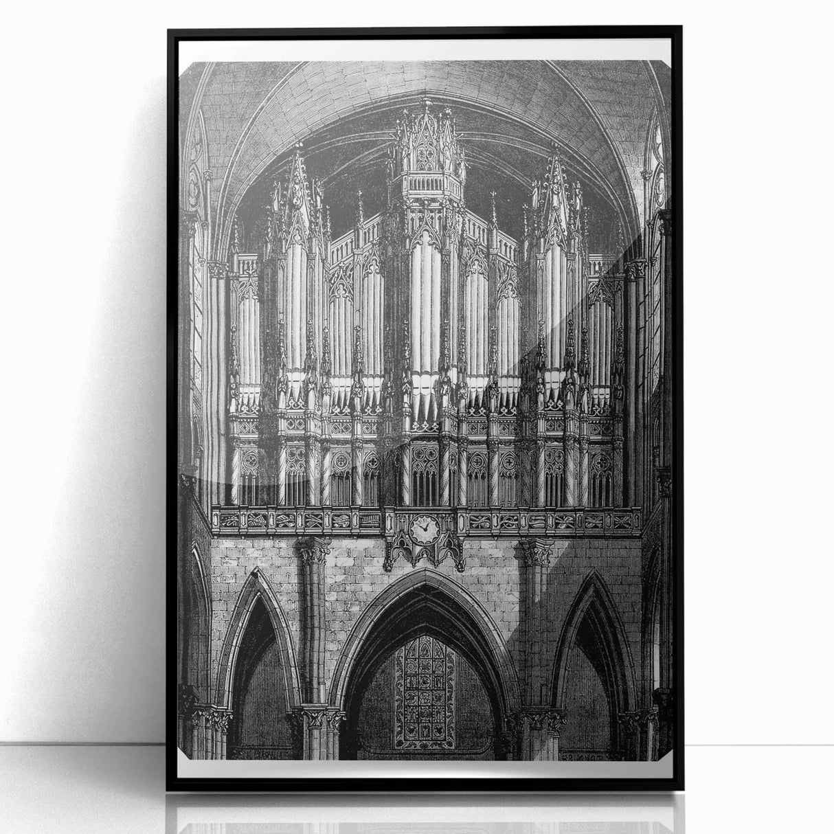 Large abstract wall art featuring geometric shapes in black and white, framed in acrylic.