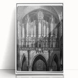 Art deco poster featuring geometric patterns in muted gold and white on an acrylic framed print.