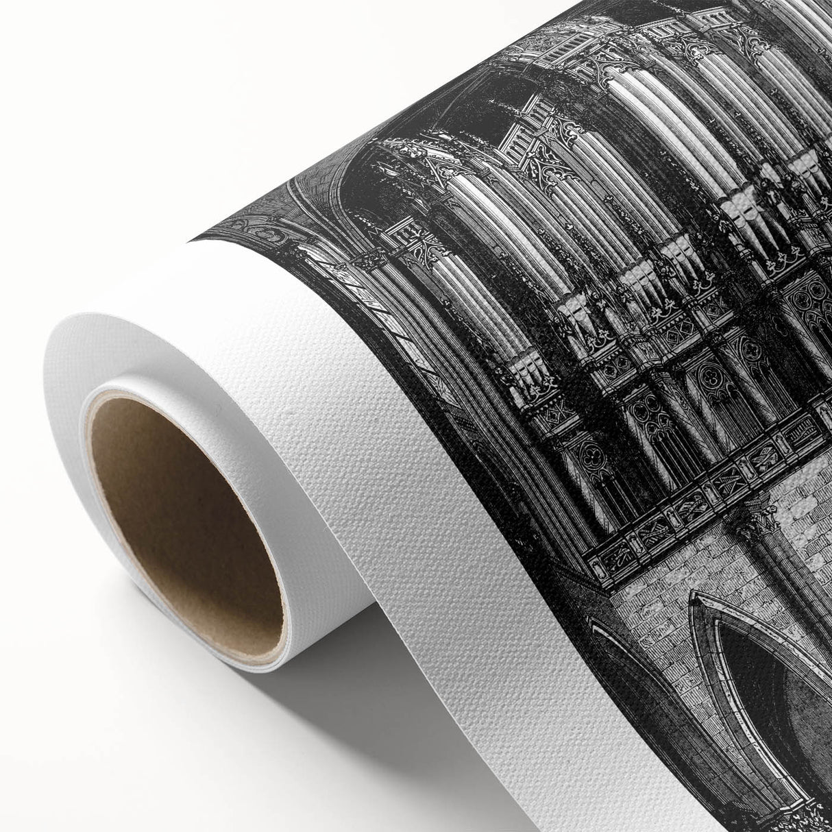 Art deco poster of a stylized cityscape in pastel shades on rolled canvas, ideal for nursery wall art.
