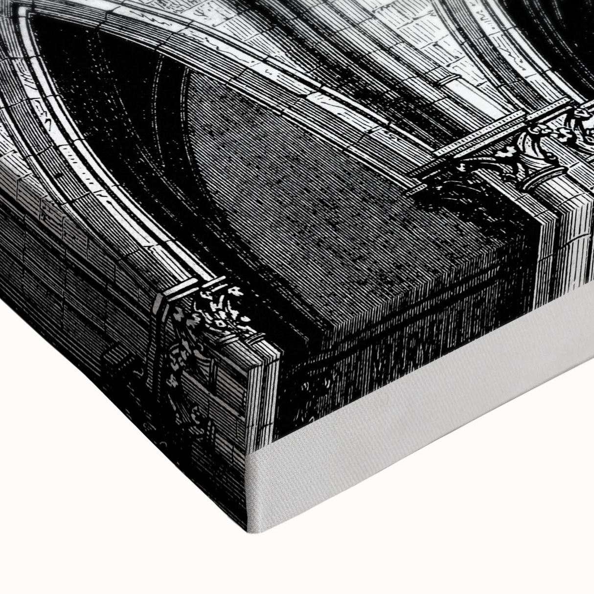 Large art depicting a black and white landscape painting on stretched canvas, suitable for bedroom wall decor.