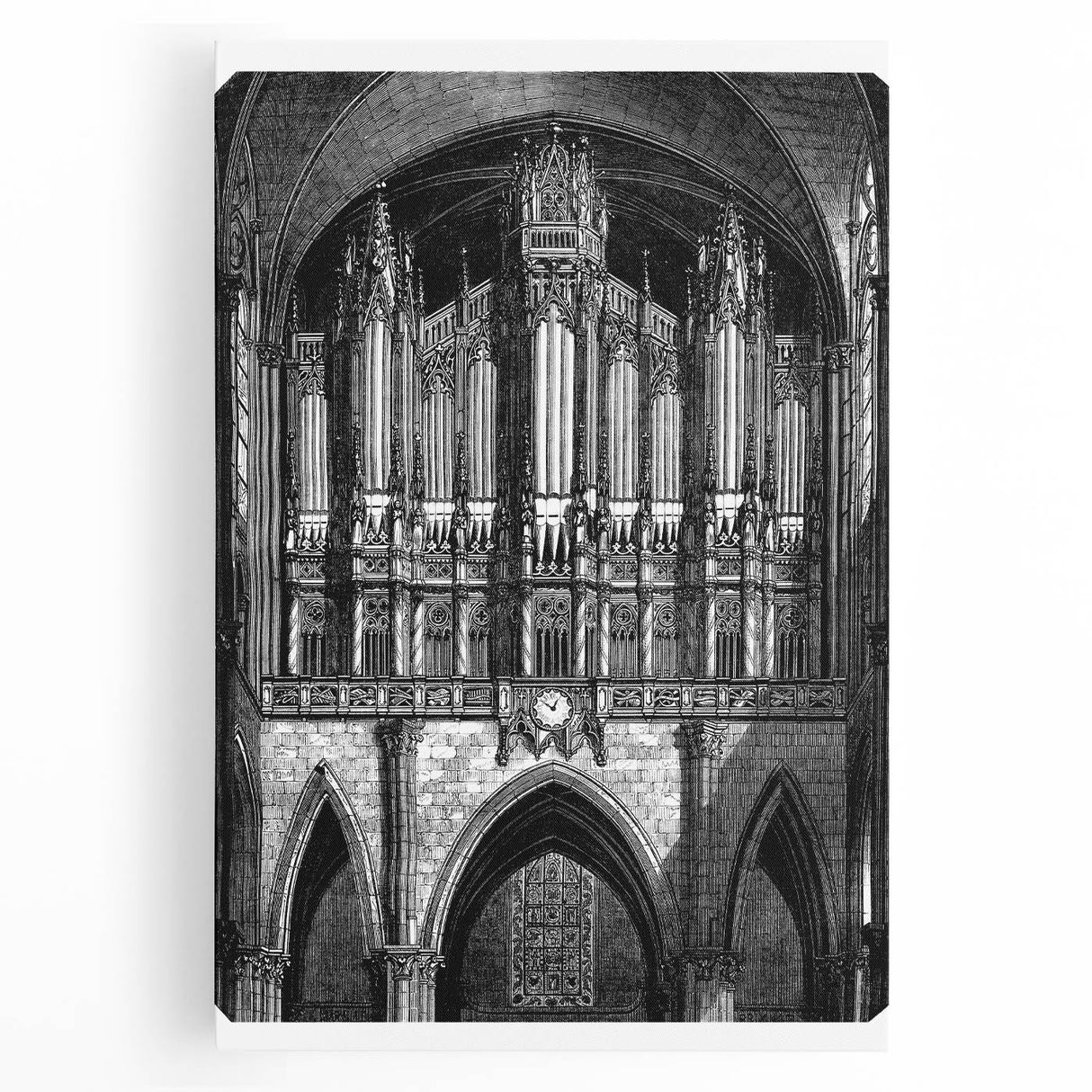 Black and white large art print of architectural designs on stretched canvas, ideal for kitchen wall art.