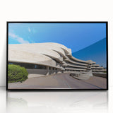 Large abstract wall art featuring mid-century modernist design in black and white tones, acrylic framed.