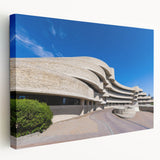 Large canvas print of modern architecture museums in muted gray tones, ideal for kitchen wall art.