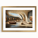 Extra large abstract art print featuring textured swirls in neutral tones, framed in gold, suitable for living room decor.