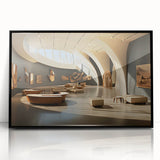 Large abstract wall art featuring mid-century modernist designs in black and white, framed in acrylic.