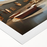 Art deco poster featuring geometric patterns and metallic gold accents on a rolled canvas, suitable for dining room decor.