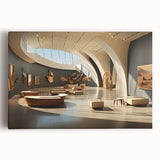 Large black and white stretched canvas of modern architectural design, suitable for kitchen wall art.