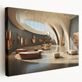 Large canvas print of modern architecture museums, featuring neutral and gray tones, suitable for kitchen wall art.