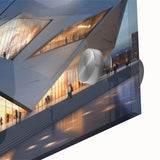 Large abstract wall art in mid-century modernist style, featuring geometric shapes in muted tones, acrylic glass format.