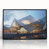 Large abstract wall art featuring geometric shapes in muted gray and black tones on acrylic.