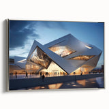 Landscape art painting of a city skyline in muted gray and black tones on a framed canvas, ideal for office decor.