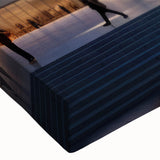 Large black and white landscape art painting on stretched canvas, featuring a detailed architectural design.