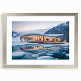 Textured abstract art print in muted gray and blue tones, framed in silver, ideal for modern bedroom ambiance.