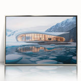 Mid-century modernist art featuring geometric shapes in muted gray and blue tones on acrylic, ideal for nursery wall decor.