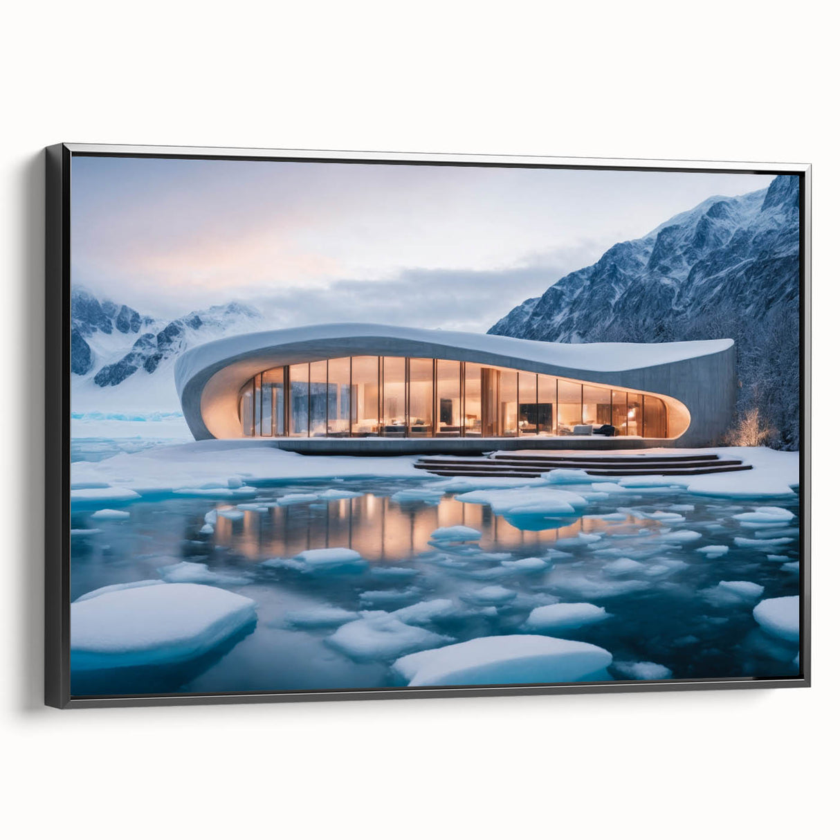 Black and white framed canvas of a vintage architectural museum design, ideal for bedroom wall decor.