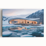 Black and white photo of an architectural museum on stretched canvas, suitable as large kitchen wall art.