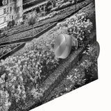 Mid-century modernist large abstract art print on acrylic glass, featuring geometric shapes in muted earth tones.