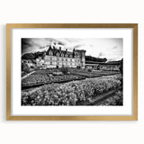 Textured abstract art print of a palace, in muted gold and beige tones on a framed canvas, suitable for bedroom decor.