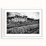 Extra large abstract art print of a palace, in muted cream and beige tones on a framed canvas, ideal for living room decor.