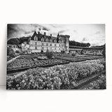 Black and white large art print of a palace architecture on a stretched canvas, ideal for kitchen wall art.