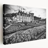 Large art print of a palace architecture in muted beige and cream tones on stretched canvas, suitable for kitchen wall art.