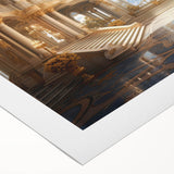 Art deco poster of a palace with intricate gold and teal design on rolled canvas, suitable for dining room decor.