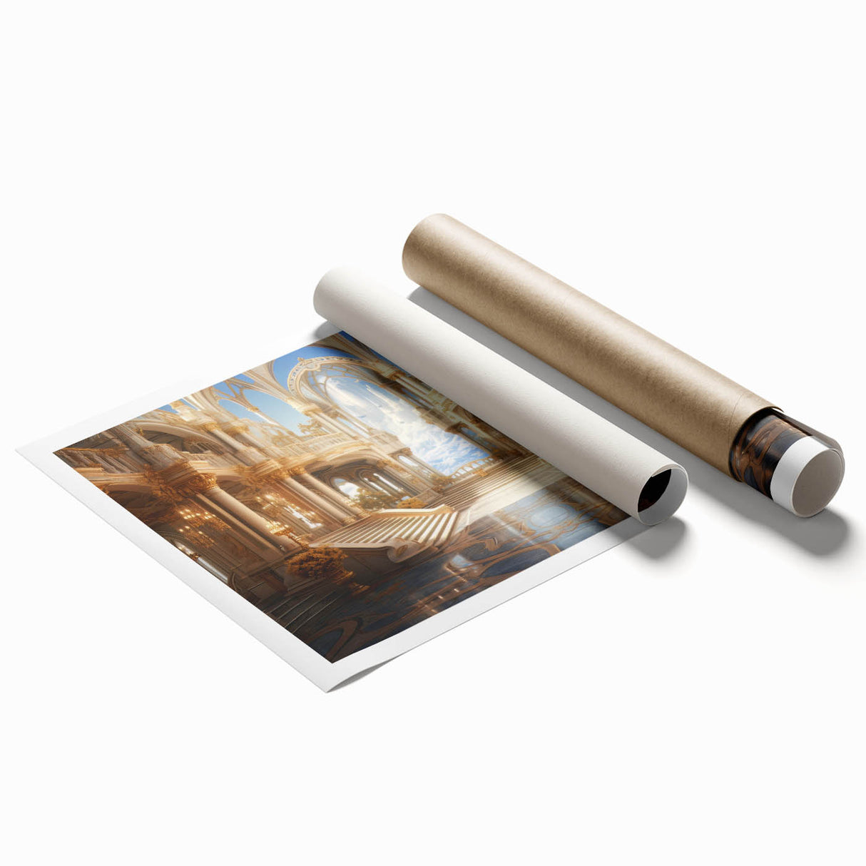 Extra large rolled print featuring a detailed floral design on a palace architecture backdrop.