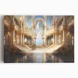 Large black and white print of a palace architecture on stretched canvas, suitable for kitchen wall art.