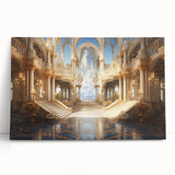 Large black and white stretched canvas of an architectural palace design, ideal for kitchen wall art or bedroom ambiance.
